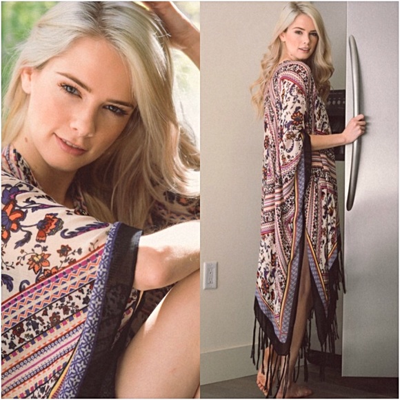 Gorgeous Boho Fringe Kimono Wrap Armholes O/S 0-18 Tassel Swim Coverup - Picture 4 of 6